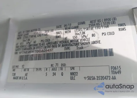 2013 Ford E-250 Commercial from USA, damaged, VIN 1FTNE2EW7DDA09437